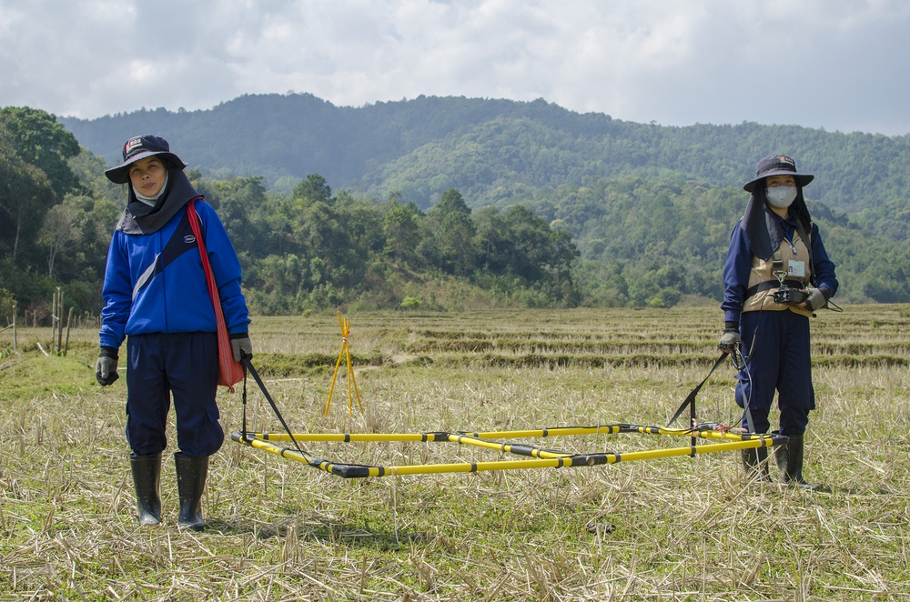 MAG Teams using a Large Loop Detector to help rid the land of unexploded bombs