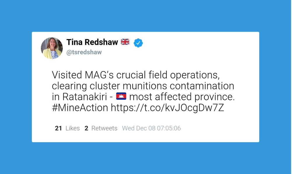 Tina Redshaw tweets during her visit